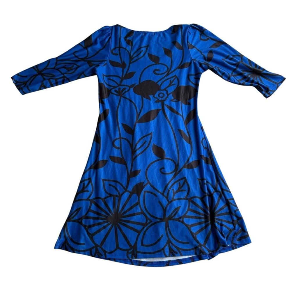 Blue and Black Floral Midi Dress - Picture 2 of 7